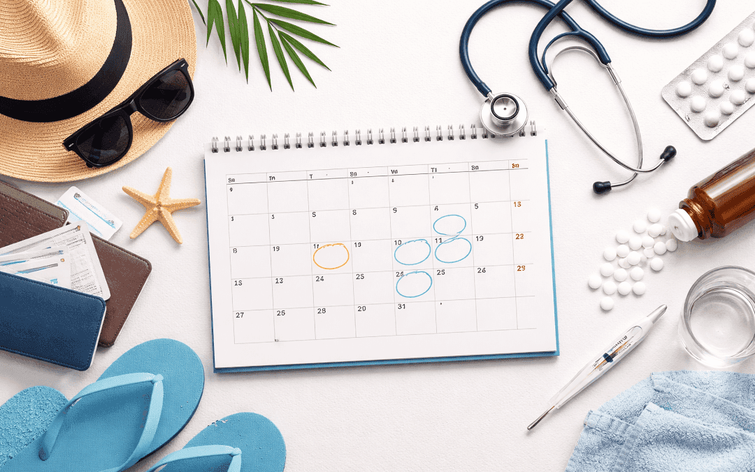 calendrier avec jours de congés entourés, arrêt maladie pendant les congés payés illustration