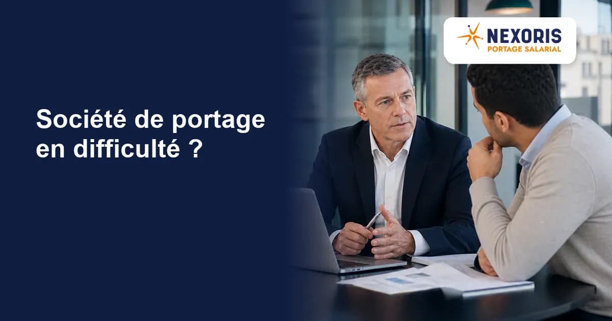 Deux consultants préparent la continuité d'une mission face aux difficultés d'une société de portage.