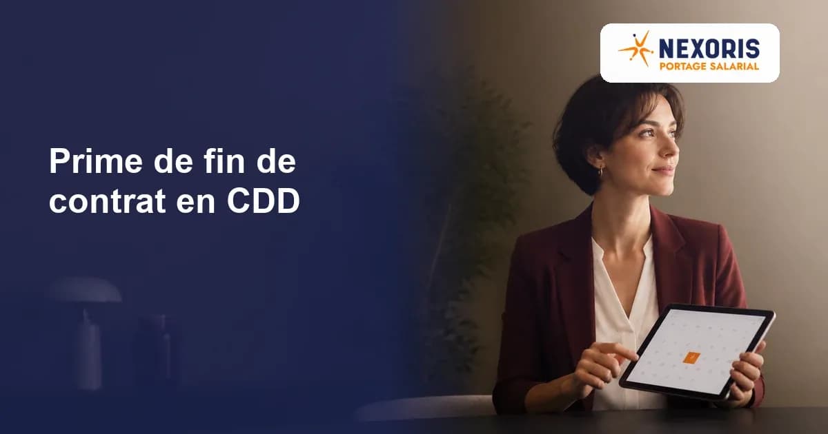Professionnelle consultant un calendrier de fin de contrat sur tablette.