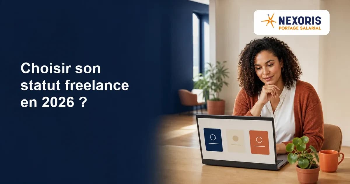 Consultante indépendante comparant trois options de statut freelance sur son ordinateur.